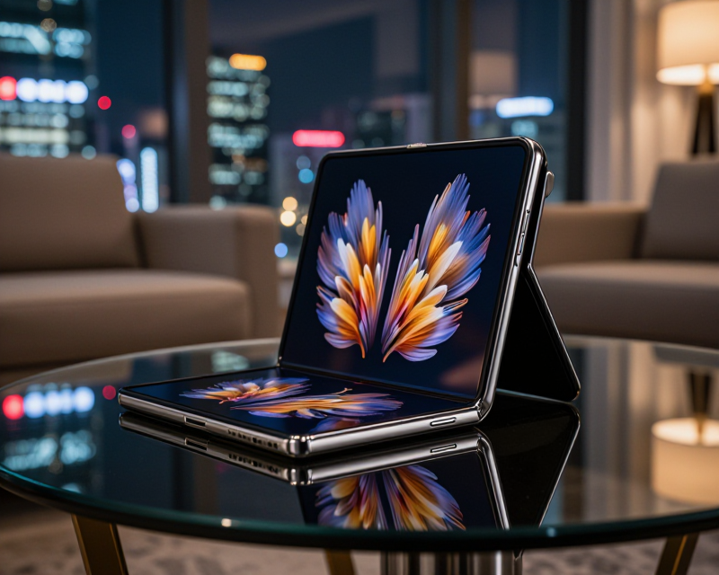 Futuristic Foldable Smartphone in Seoul