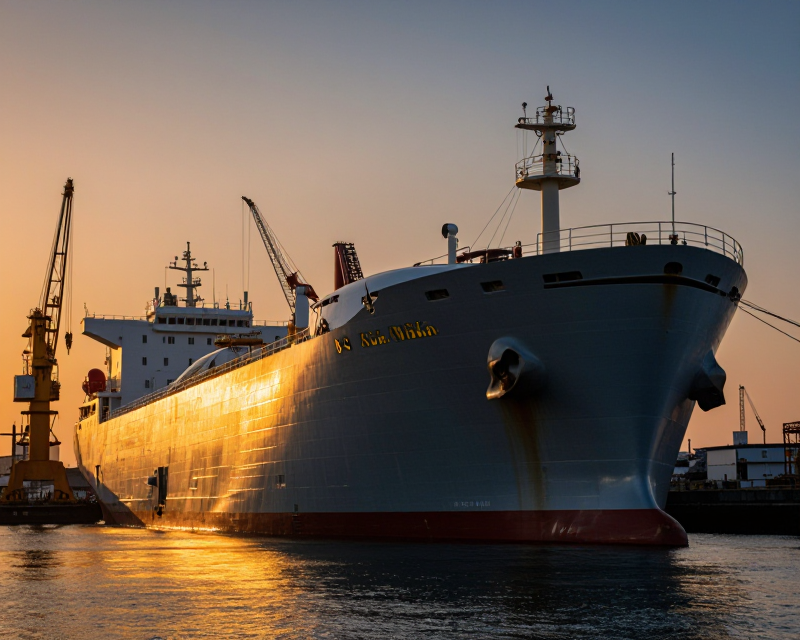 Modern South Korean Shipyard at Golden Hour