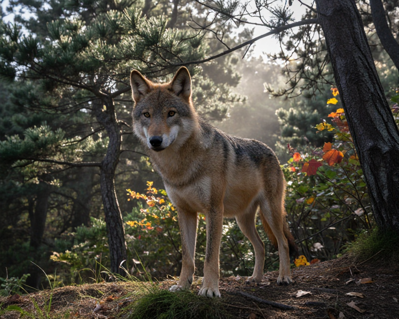 Cinematic Wolf in Korean Forest