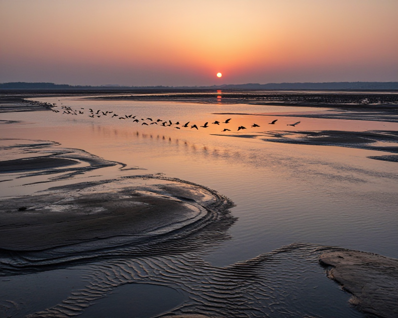 South Korean Tidal Flats at Sunset